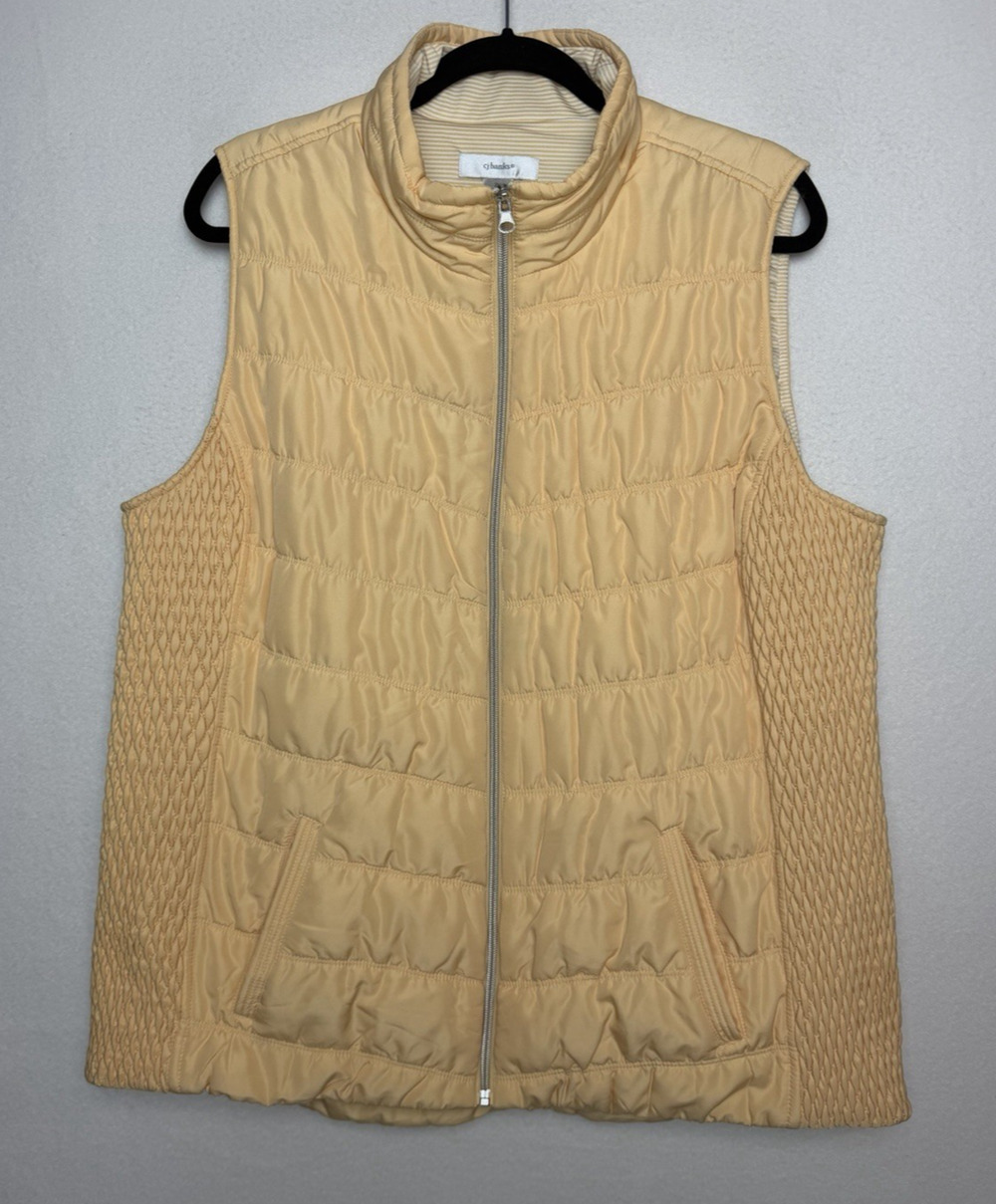 CJ Banks Women's Quilted Puffer Vest Yellow Plus Size 2X Full Zip Stretch
